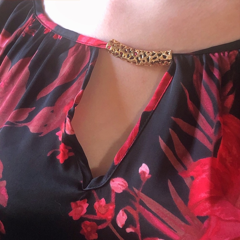 Black floral blouse with bell sleeves,slit sleeves - Picture 4 of 7